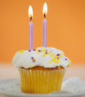 Birthday Cupcake With Lit Candle --- Image by © Tom Grill/Corbis